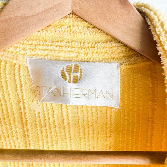 Vintage Stan Herman Pastel Yellow Terry cloth Textured Short Robe M - Picture 5 of 5
